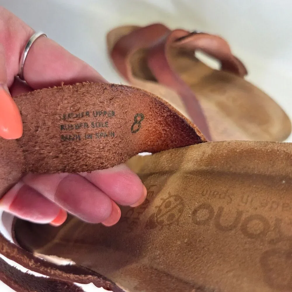 Yokono Brown Leather Wedge Buckle Slide Sandals Size 8 Spain